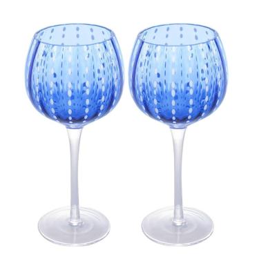 Imagem de Jogo 2 Taças Para Vinho De Vidro Orquídea Azul 450ml Wolff