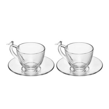 Imagem de Jogo 2 Xícara De Café De Cristal Ecológico Com Pires Bird 80ml Wolff