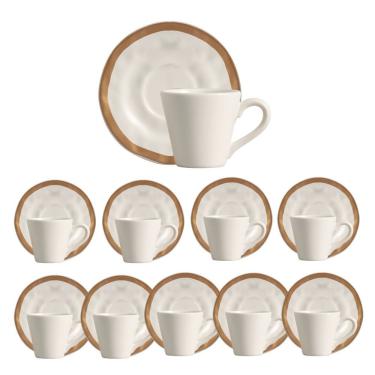 Imagem de Jogo 10 Xícara De Café De Cerâmica Bege Filete Amassada Scalla 80ml