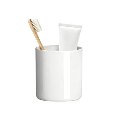 Imagem de Porta-escovas de dentes Caneca de cerâmica Organizadores de banheiro e organizador de escova de dentes de armazenamento reutilizável escova de dentes e copo de enxaguante bucal (branco
