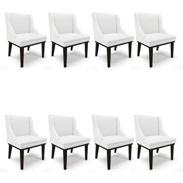 Imagem de Kit 08 Cadeiras De Jantar Corino Base Madeira Preto Branco