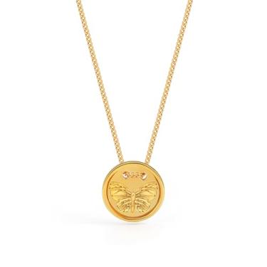 Imagem de ACC PLANET Colar de moedas, banhado a ouro 18 K, colar com pingente de borboleta delicada, vintage, medalhão texturizado, colar com pingente de moeda, borboleta fofa, joia simples, presente para