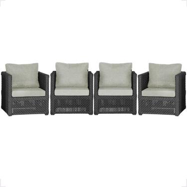 Imagem de 4 Poltronas Madri Alumínio Corda Náutica Estofado 3 Trama Preto