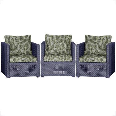 Imagem de 3 Poltronas Madri Alumínio Corda Náutica Estofado 5 Trama Azul