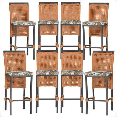 Imagem de 8 Banquetas Em Alumínio Roma Preta Corda Náutica Tecido 6 Rami