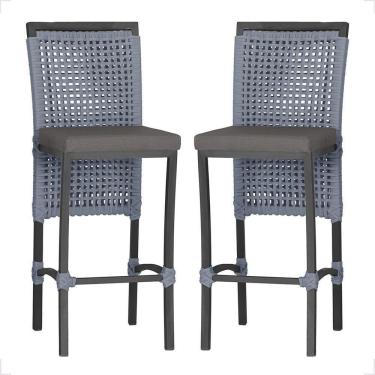 Imagem de 2 Banqueta Em Alumínio Roma Preta Corda Náutica Tecido 11 Prata