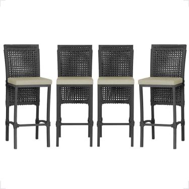 Imagem de 4 Banqueta Em Alumínio Roma Preta Corda Náutica Tecido 7 Preta