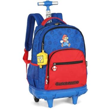 Imagem de Mochila de Rodinha Super Mario Bros Azul Porta Moeda Luxcel