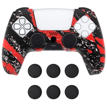 Imagem de PlayVital Pure Series Dockable Model Anti-Slip Silicone Cover Skin for ps5 Controller, Soft Rubber Grip Case for ps5 Controller Fits with Charging Station with Thumb Grip Caps - Red Splash