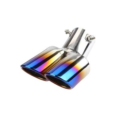 Imagem de Ponteira de Escape Automotivo Universal, Aço Inoxidável, Azul Queimado, Dupla Saída, 63mm, para Carros 1.5-2.2L Burned Style (Burned Tip)