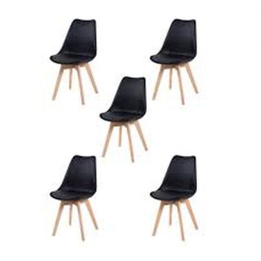Imagem de Kit C|5 Cadeira Leda Preta - Charles Eames Wood Com Almofada