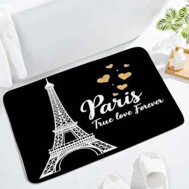 Imagem de Tapete de banheiro Torre Eiffel, cidade de Paris, amor romântico, preto, branco, europeu, francês, moderno, chique, minimalista, tapete de banheiro