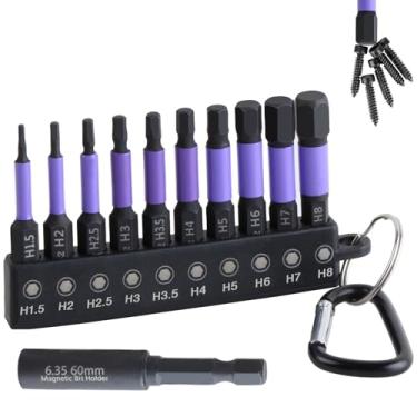 Imagem de YUENTOEN Conjunto de brocas Allen de cabeça hexagonal de impacto, conjunto de brocas hexagonais de aço S2 de haste hexagonal de 1/10.2 cm, conjuntos de brocas Allen magnéticas com soquete de extensão