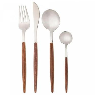 Imagem de Faqueiro De Aço Inox Cabo Estampa Madeira 24Pç Organic - Lyor