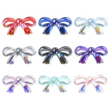 Imagem de LiQunSweet 27 peças, 9 cores, 27 mm, laço iridescente, contas de acrílico, lindas contas espaçadoras para joias faça você mesmo, pulseira, colar, brinco, artesanato, bolsa, telefone, chaveiro