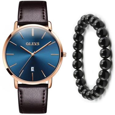 Imagem de Relógio Social Slim Masculino Dourado  Quartzo + Pulseira Bolinha - OL