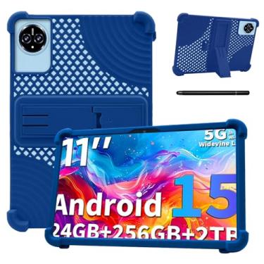 Imagem de Capa para tablet JJGJ P80 de 11 polegadas – Capa protetora de silicone à prova de choque com suporte, estilo comercial resistente a quedas, compartimento para caneta, azul