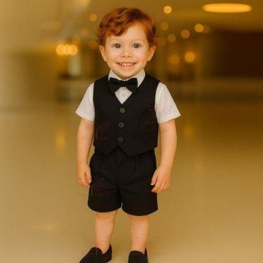 Imagem de Conjunto Terno Social Infantil Menino Bermuda Camisa Manga Curta E Col