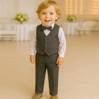 Imagem de Conjunto Terno Social Infantil Menino Calça Camisa Manga Longa E Colet