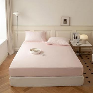 Imagem de Protetor de colchão em algodão lavado com elástico, cor sólida, macio e confortável, para camas tamanho Queen e King, 2,150x190x25cm (1 unidade).