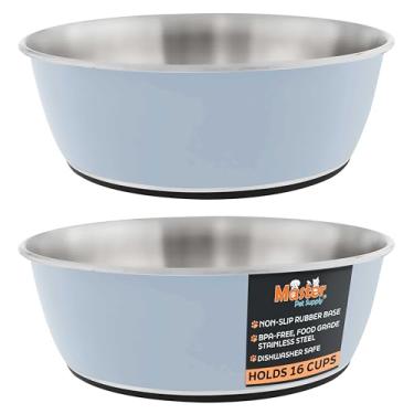 Imagem de Master Pet Supply Conjunto de 2 tigelas para cães de aço inoxidável (3,628 g cada) com base de borracha antiderrapante - azul geleira - tigela básica de comida para cães e gatos pequenos, médios e