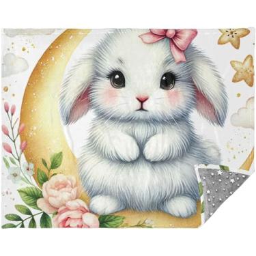 Imagem de TSENQUE Cobertores e mantas de Natal florais de coelho personalizados para sofá de quarto para mulheres e homens, 178 cm x 139,7 cm, cobertor felpudo cinza