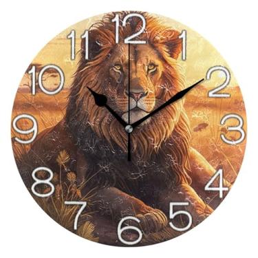 Imagem de GAIGEO Relógio de parede analógico decorativo relógio de cozinha bonito operado por bateria silencioso, arte de parede moderna legal decoração de casa Vivd leão outono animal, 25 cm, ponteiros pretos