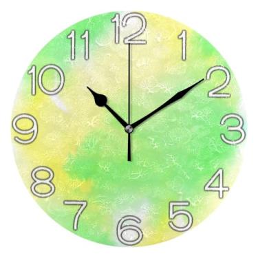Imagem de Relógio de parede decorativo analógico escritório cozinha relógio redondo sem tique-taque silencioso, decoração de parede moderna casa de fazenda chique aquarela verde pastel, 25 cm, ponteiros pretos