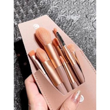 Imagem de Conjunto de 8 pincéis de maquiagem portáteis com cerdas de nylon macias para viagem – Inclui pincéis de sombra, blush e base, ideais para uso diário