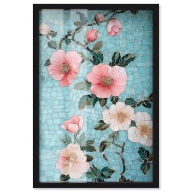 Imagem de Memory of a Roman Villa I Shadowbox Print Blue Floral Wall Art por Art Remedy, moldura preta, 43 x 63 cm