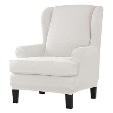 Imagem de Capas de poltrona, 2 peças, capas de cadeira de asa elástica, capas de elastano, capas de sofá com encosto de asa antiderrapante, protetor de móveis para sala de estar, branco