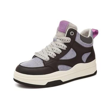 Imagem de Sapatos femininos, plataforma outono e inverno lazer esportes top alto, caminhada, esportes, escritório, Preto e roxo, 7.5 US