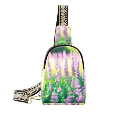 Imagem de CEBUGI Bolsa tiracolo feminina pequena lavanda de couro, pochete para trilhas, viagens ao ar livre