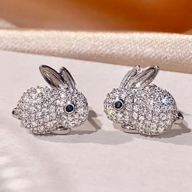 Imagem de 1 par de brincos elegantes de coelho de diamante para uso diário, joias simples e adoráveis, presentes para mulheres, aniversário para ela, acessórios de moda