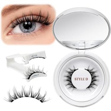 Imagem de QUEWEL Cílios magnéticos aparência natural, cílios magnéticos reutilizáveis com aplicador, kit de aglomerados de cílios sem necessidade de cola, fácil de usar e remover (D)