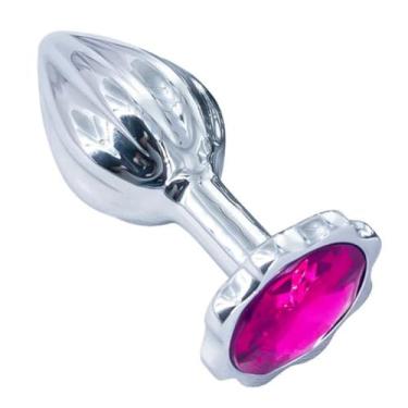 Imagem de Plug Anal De Metal Pequeno Com Pedra E Textura Listrada Tamanho P Brinquedo Sexual PL152P (PINK)