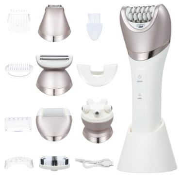 Imagem de Kit de Grooming para Remoção Cabelo Elétrico Feminino 6-em-1 Rosto Pé e Corpo Carregamento USB Bateria 1400mAh Aço Inoxidável Lavagem Completa IPX7 Uso 200 Minutos 1 5 Horas Cabeças Intercambiáveis