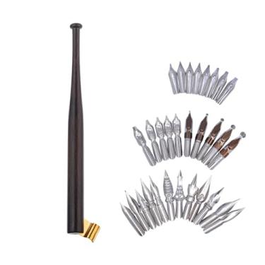 Imagem de SIPLIV Conjunto de porta-canetas oblíquas de caligrafia de madeira, cabo de manga com 30 pontas de aço inoxidável para desenho de caligrafia inglesa, estilo A