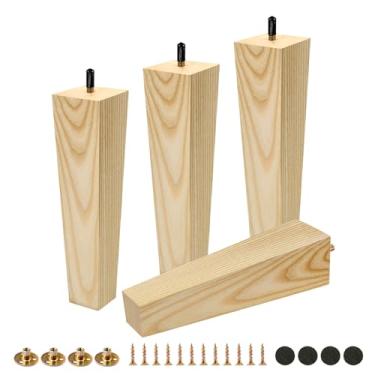 Imagem de FoDau770 5/40.6 cm-18 parafusos pernas quadradas para móveis 23 cm, pernas de madeira de cinza para conjunto de 4, pés modernos de meados do século, peças de substituição de madeira para armário, sofá