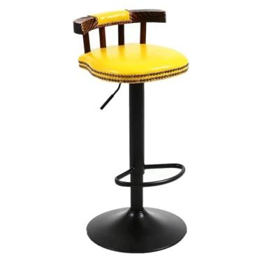 Imagem de WYNSJDBB Cadeira de bar American Lift, banqueta alta de ferro forjado, cadeira de bar minimalista moderna, material de couro de cera de óleo vintage, apoio para os pés