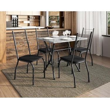 Imagem de Mesa de Jantar Ambiente Bruna 100x60 cm com Granito Ocre Itabira com 4 Cadeiras 063 Preto - Artefamol