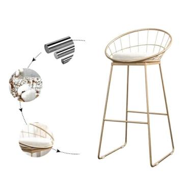 Imagem de Banqueta de bar cadeira de ferro forjado, banco de bar minimalista moderno com apoio para os pés e assentos ergonômicos para balcão de pub bistrô, cadeiras de cozinha (75 cm de altura) (dourado)