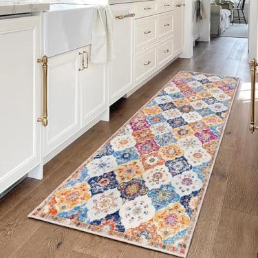 Imagem de KILOCOCO Tapete de corredor marroquino 5 x 15 cm lavável para corredor, tapete floral vintage, tapete de corredor de cozinha, 1,8 m, tapetes antiderrapantes desgastados boho para banheiro, lavanderia,