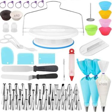 Imagem de Materiais para Decoração de Bolo Conjunto Panificação com 216 Peças Giratória 48 Pontas Saco Pastry Silicone Forminhas Muffin Kit Iniciantes e Amantes