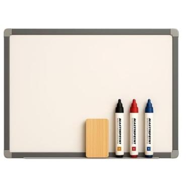 Imagem de Lousa Quadro Escolar Branco + Apagador e 3 Macadores Moldura MDF Aluminizado(70x50 + apagador 3 Marcadores)