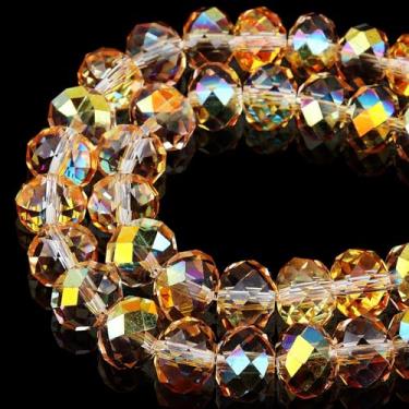 Imagem de DIQIO Contas de cristal de abaco brilhante de 8 mm para fabricação de joias - Contas espaçadoras de rondelle facetadas para pulseiras (77-82 peças, ouro brilhante)