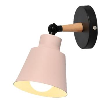 Imagem de Candeeiro de parede simples ajustável, abajures de ferro macaron, luzes de parede base de madeira, lâmpadas de parede nórdicas criativas para quartos, sala de estar, corredor, iluminação de quarto