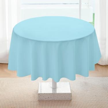 Imagem de Toalha de mesa redonda de 121 cm serve no máximo 96 cm, toalha de mesa azul lavável ao ar livre resistente a vincos de poliéster à prova de derramamento toalha de mesa de festa
