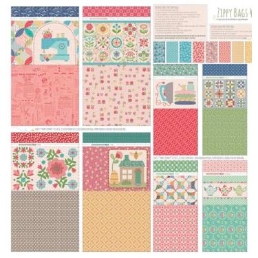 Imagem de Riley Blake Zippy Bags 4 painéis por Lori Holt of Bee in My Bonnet and It's Sew Emma | Kit de lona leve para criar 4 bolsas grandes e 4 pequenas