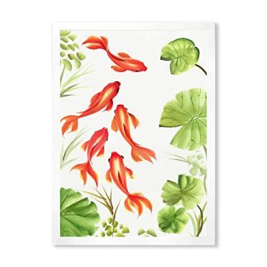 Imagem de DesignQ Arte de parede com moldura náutica e litorânea vintage peixes-dourados entre as folhas de lótus